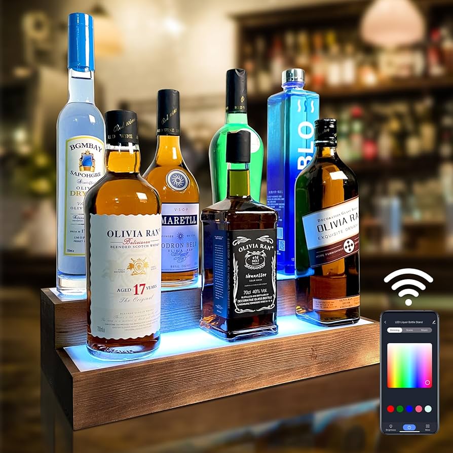 Amazon｜LEDライト付きリカーボトルスタンド - 2段リカーバー